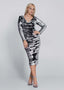 Rochie SIA Eclipse Desire, Rochie midi elegantă cu paiete reversibile argintii, croială tip creion, ideală pentru ocazii speciale