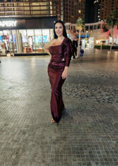 Rochie Lungă Silk Lust cu Decupaj și Mâneci Bufante - Sia House Sia House pentru femei elegante