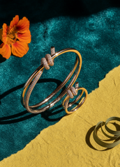 Bracelet and ring set with knot and crystals – gold / silver