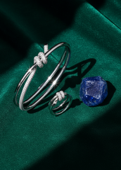 Bracelet and ring set with knot and crystals – gold / silver