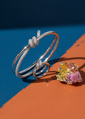 Bracelet and ring set with knot and crystals – gold / silver