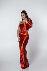 Rochie Lungă Silk Lust cu Decupaj și Mâneci Bufante - Sia House Sia House pentru femei elegante