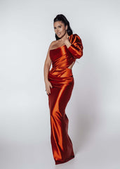 Rochie Lungă Silk Lust cu Decupaj și Mâneci Bufante - Sia House Sia House pentru femei elegante