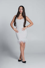 Rochie scurtă cu cristale și pene Bling Charm de la Sia House Sia House pentru femei elegante