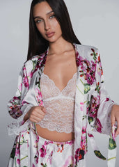3-piece pajama set with lace and satin – top, shorts and robe