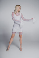 Bling Diva short mesh dress with crystals and feathers