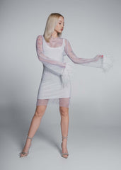 Bling Diva short mesh dress with crystals and feathers