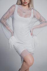 Bling Diva short mesh dress with crystals and feathers