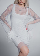 Bling Diva short mesh dress with crystals and feathers