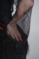 Bling Diva short mesh dress with crystals and feathers