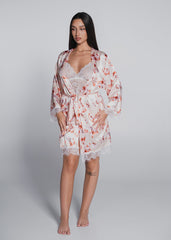 3-piece pajama set with lace and satin – top, shorts and robe