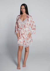 3-piece pajama set with lace and satin – top, shorts and robe