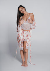 3-piece pajama set with lace and satin – top, shorts and robe