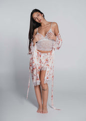 3-piece pajama set with lace and satin – top, shorts and robe