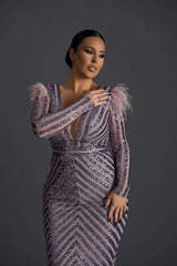 Edge of Elegance - Rochie midi creion cu paiete și pene Sia House Sia House pentru femei elegante