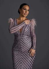 Edge of Elegance - Rochie midi creion cu paiete și pene Sia House Sia House pentru femei elegante