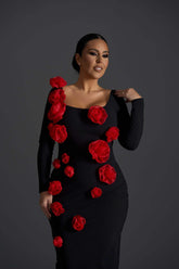 Rochie Midi Rose Affair neagră cu flori 3D Sia House Sia House pentru femei elegante