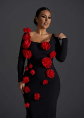 Rochie Midi Rose Affair neagră cu flori 3D Sia House Sia House pentru femei elegante