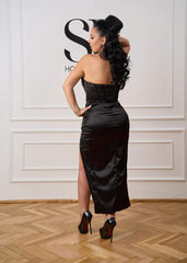 Rochie Rebeca - Rochie elegantă de seară din satin negru Sia House pentru femei elegante