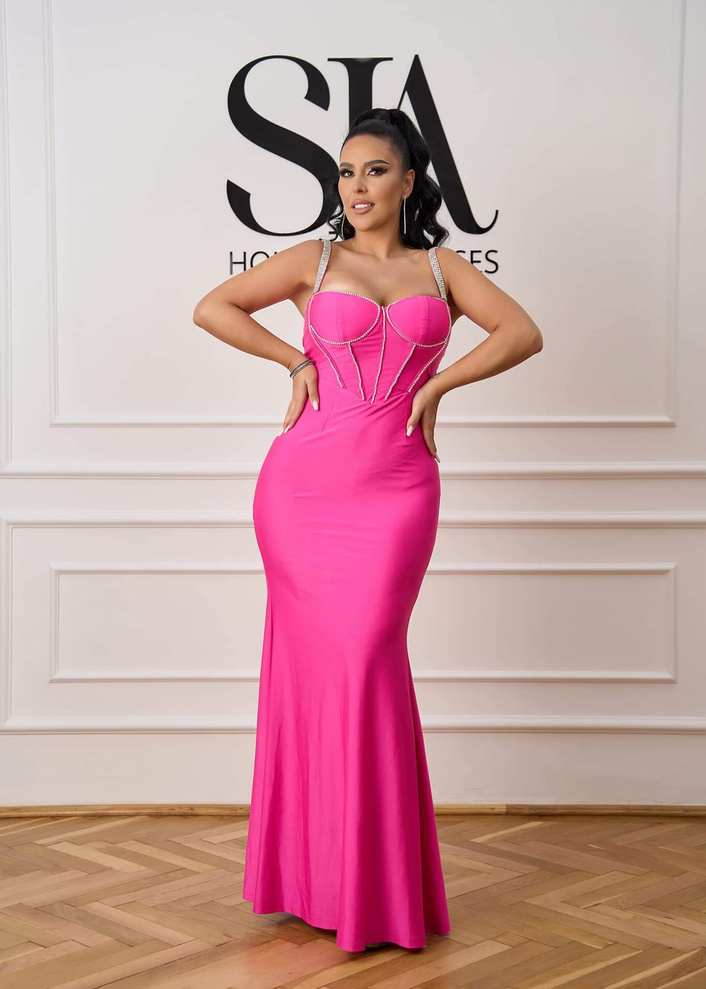 Rochie Mirabelle de seară din lycra roz intens - Sia House Sia House pentru femei elegante