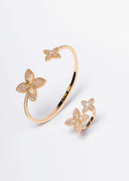 Set Bratara & Inel cu Design Floral și Cristale SIA Floral Embrace, bijuterii aurii elegante pentru ocazii speciale