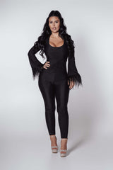 Bling Obsession crystal and feather lycra jumpsuit