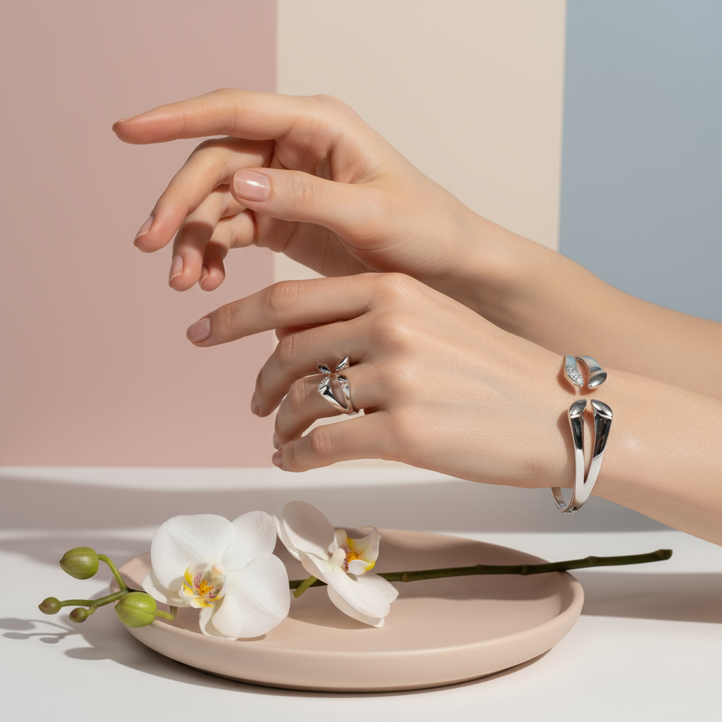 "Lily Grace" Jewelry Set – Bracelet &amp; Ring | Silver &amp; Gold