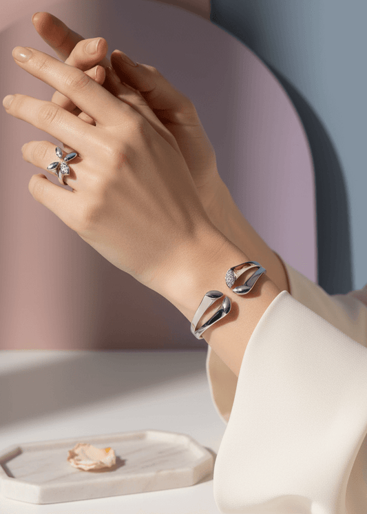 "Lily Grace" Jewelry Set – Bracelet &amp; Ring | Silver &amp; Gold