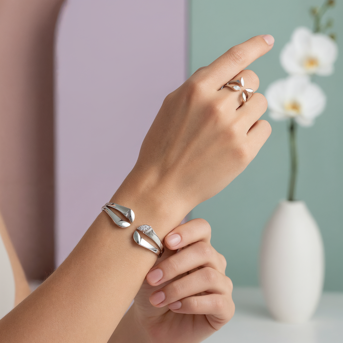 "Lily Grace" Jewelry Set – Bracelet &amp; Ring | Silver &amp; Gold