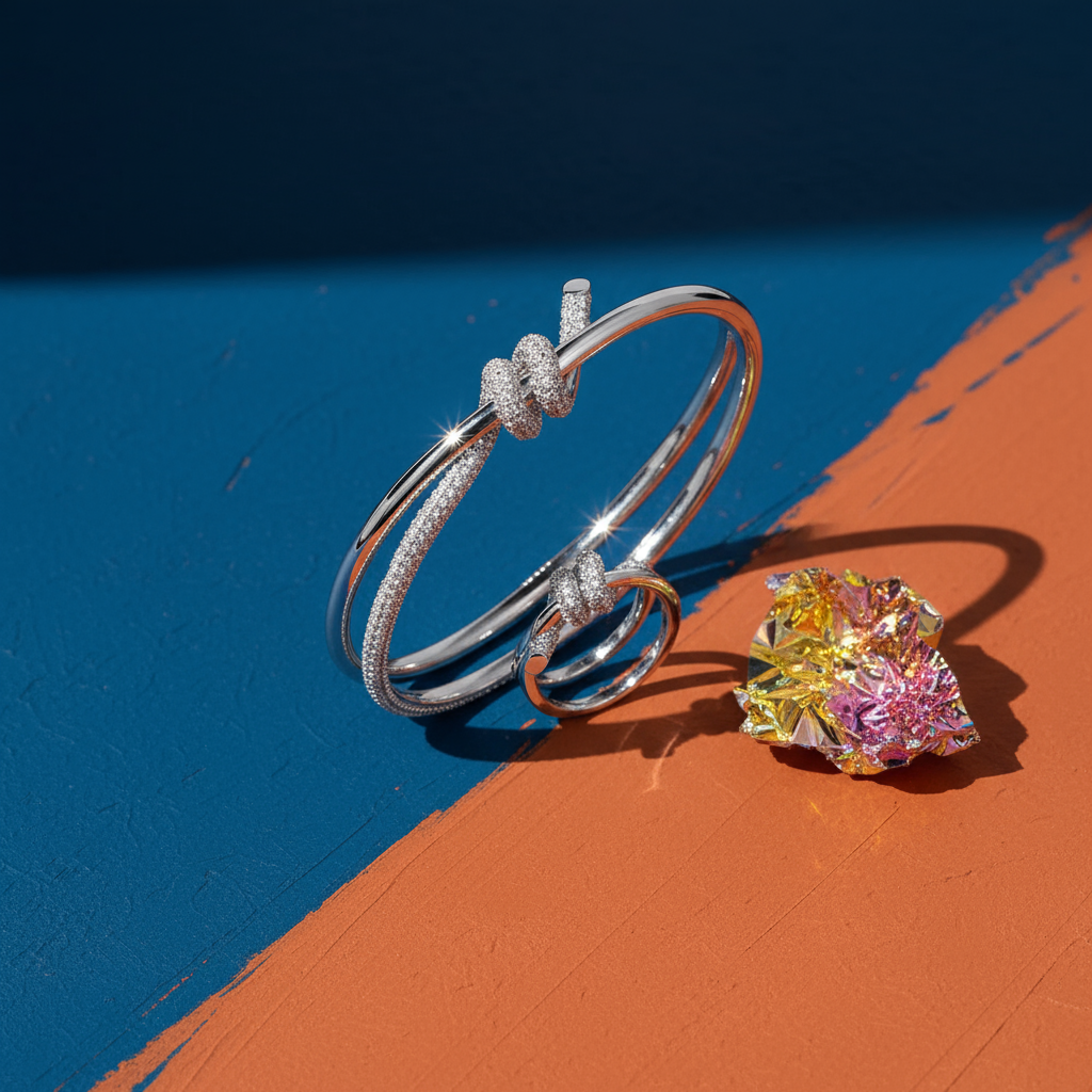Bracelet and ring set with knot and crystals – gold / silver
