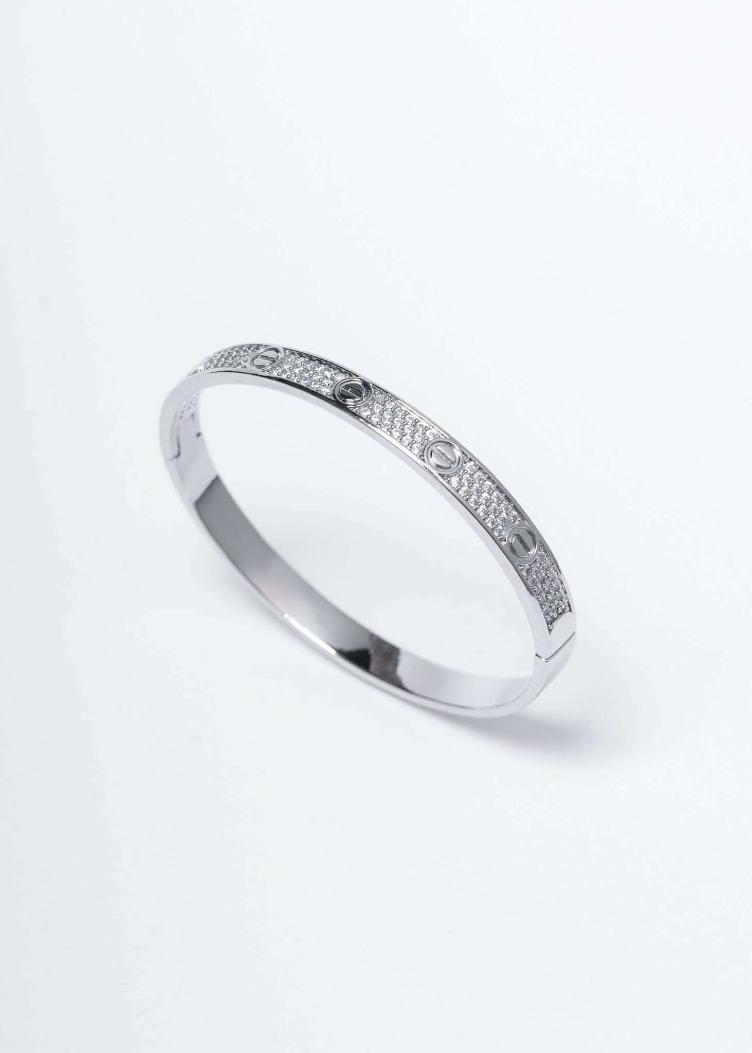 Set SIA Screw Luxury brățară unisex argintie cu cristale, design screw, accesoriu statement elegant