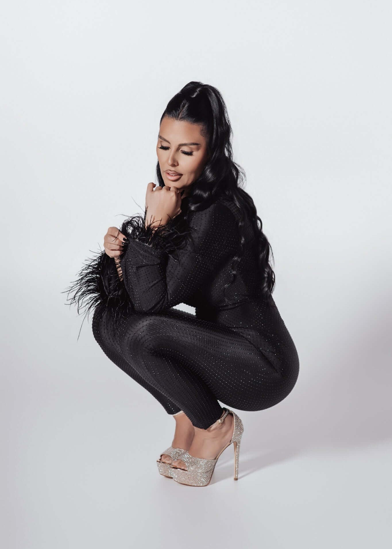 Salopeta lycra cu cristale și pene Bling Obsession by Sia House Sia House pentru femei elegante Main image