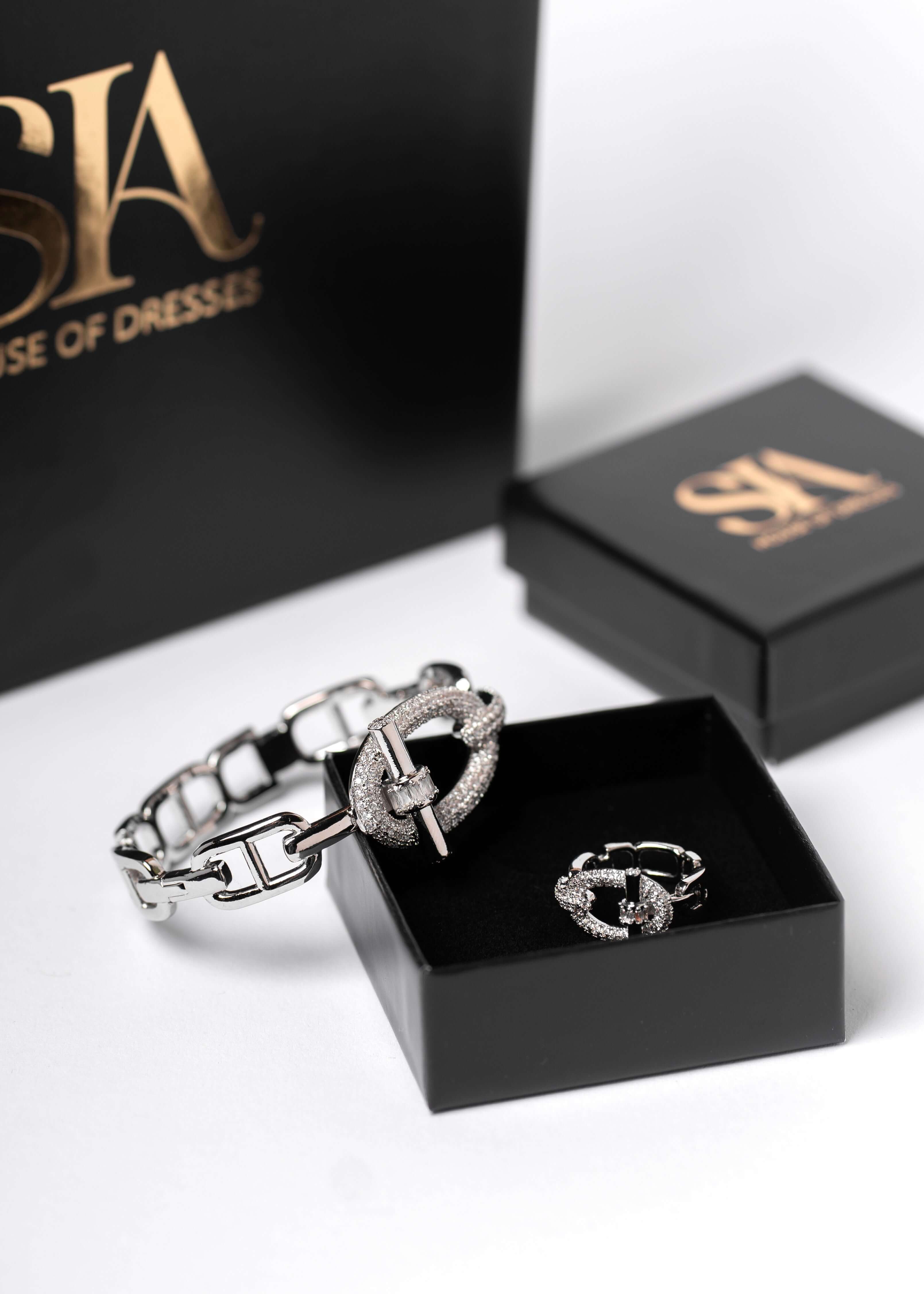 Set SIA Urban Icon – brățară și inel cu cristale argintii în cutie cadou de lux Main image