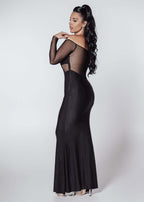 Rochie Bling Goddess, rochie lungă neagră cu cristale și lycra elastică modelatoare, vedere spate pe model