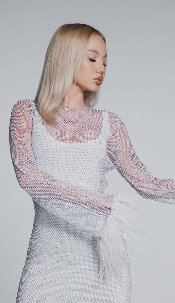 Bling Diva crystal and feather mesh dress