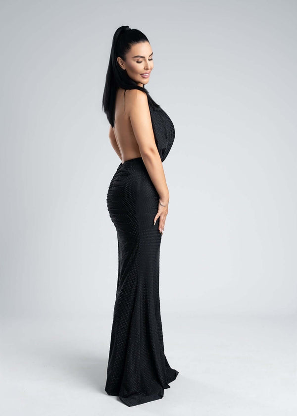 Rochie lycra cristale derapaj și decolteu V - SERENNE