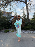 Costum satin mătase cu pene Zeyna