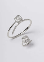 Set bratara si inel patrat stralucitor argintiu SIA Crystal Glow cu cristale pentru femei elegante