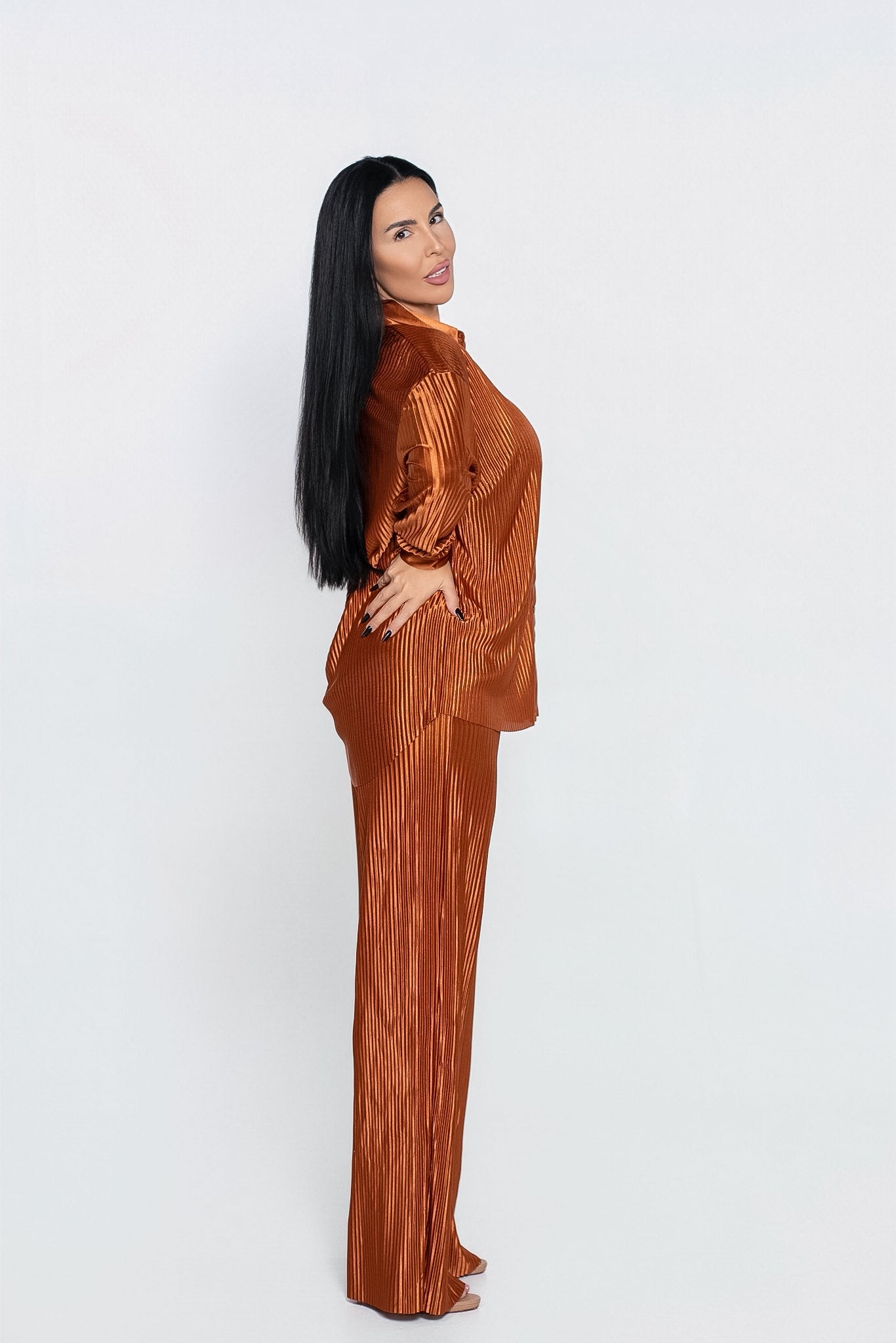 Compleu Allure satinat plisat 2 piese – Sia House