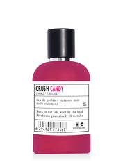 Sticla parfum semnătură CRUSH CANDY 100ml, design modern, etichetă alb-negru, exclusiv prin precomandă, disponibilitate limitată.