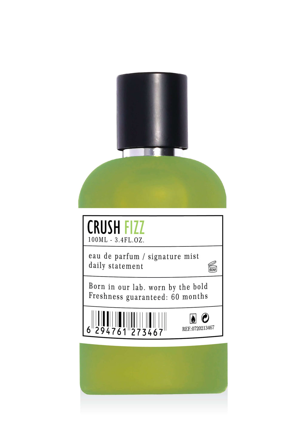 Apa de Parfum CRUSH FIZZ 100ml, parfum luminos și efervescent pentru femei, sticlă verde cu etichetă minimalistă