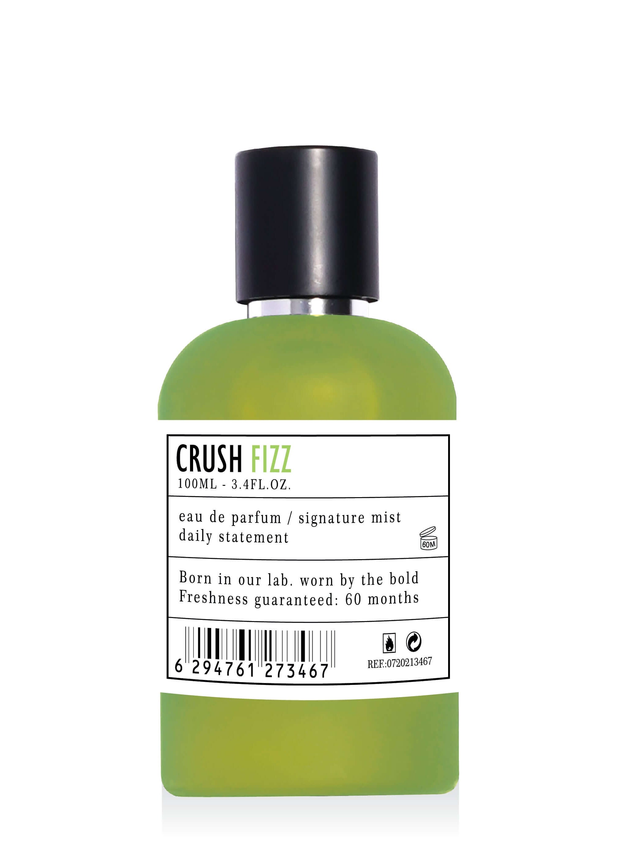 Apa de Parfum CRUSH FIZZ 100ml, parfum luminos și efervescent pentru femei, sticlă verde cu etichetă minimalistă