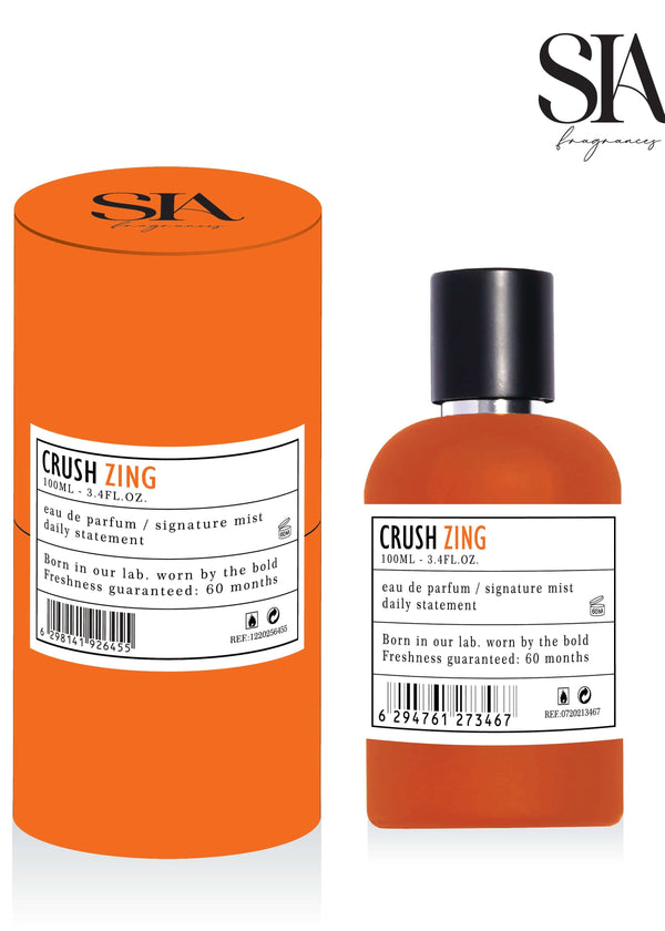 CRUSH ZING Apa de parfum exotic fruity floral 100ml, sticlă și ambalaj portocaliu SIA Fragrances