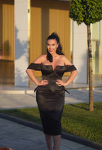 Domina – Rochie midi cu corset din tafta și plasă cu cristale