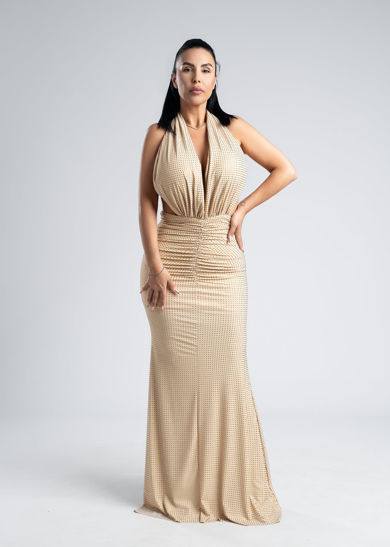 Rochie lycra cristale derapaj și decolteu V - SERENNE