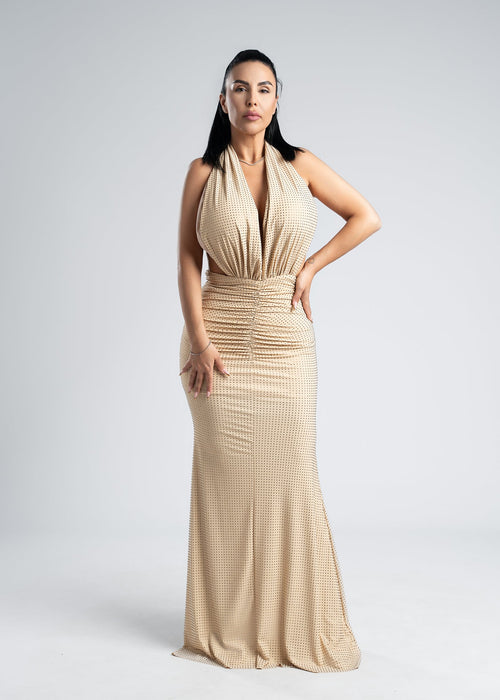 Rochie lycra cristale derapaj și decolteu V - SERENNE