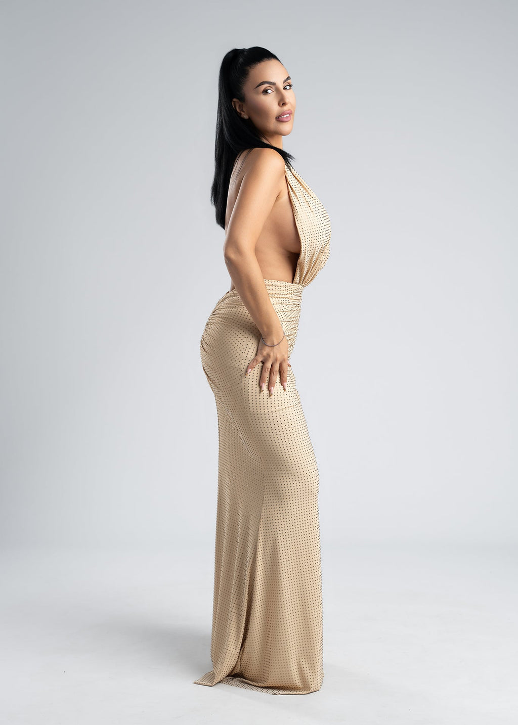 Rochie lycra cristale derapaj și decolteu V - SERENNE
