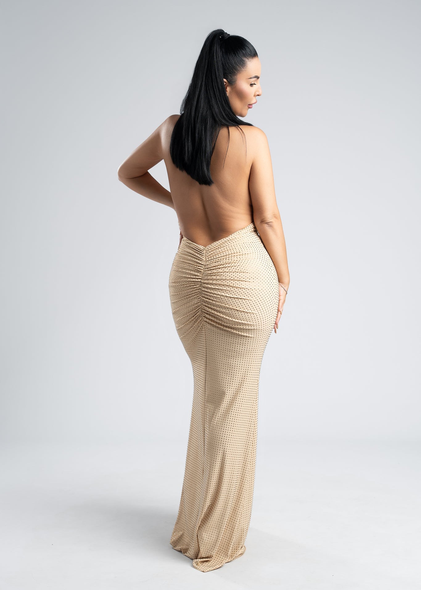 Rochie lycra cristale derapaj și decolteu V - SERENNE