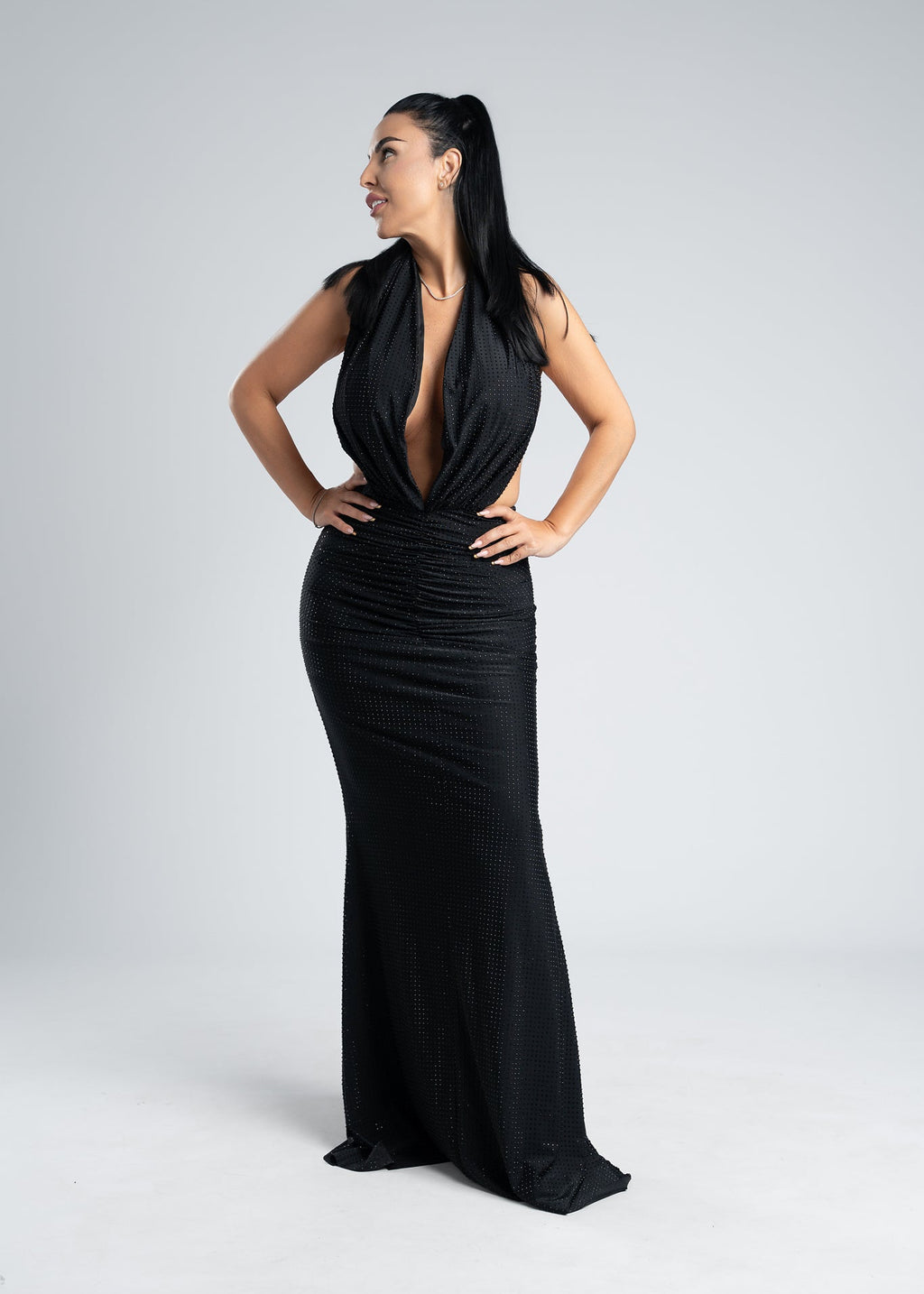 Rochie lycra cristale derapaj și decolteu V - SERENNE