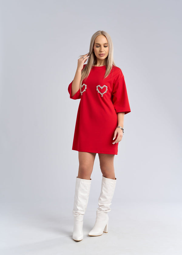 Rochie tip tricou cu inimioare din cristale - "LOVE SIA"